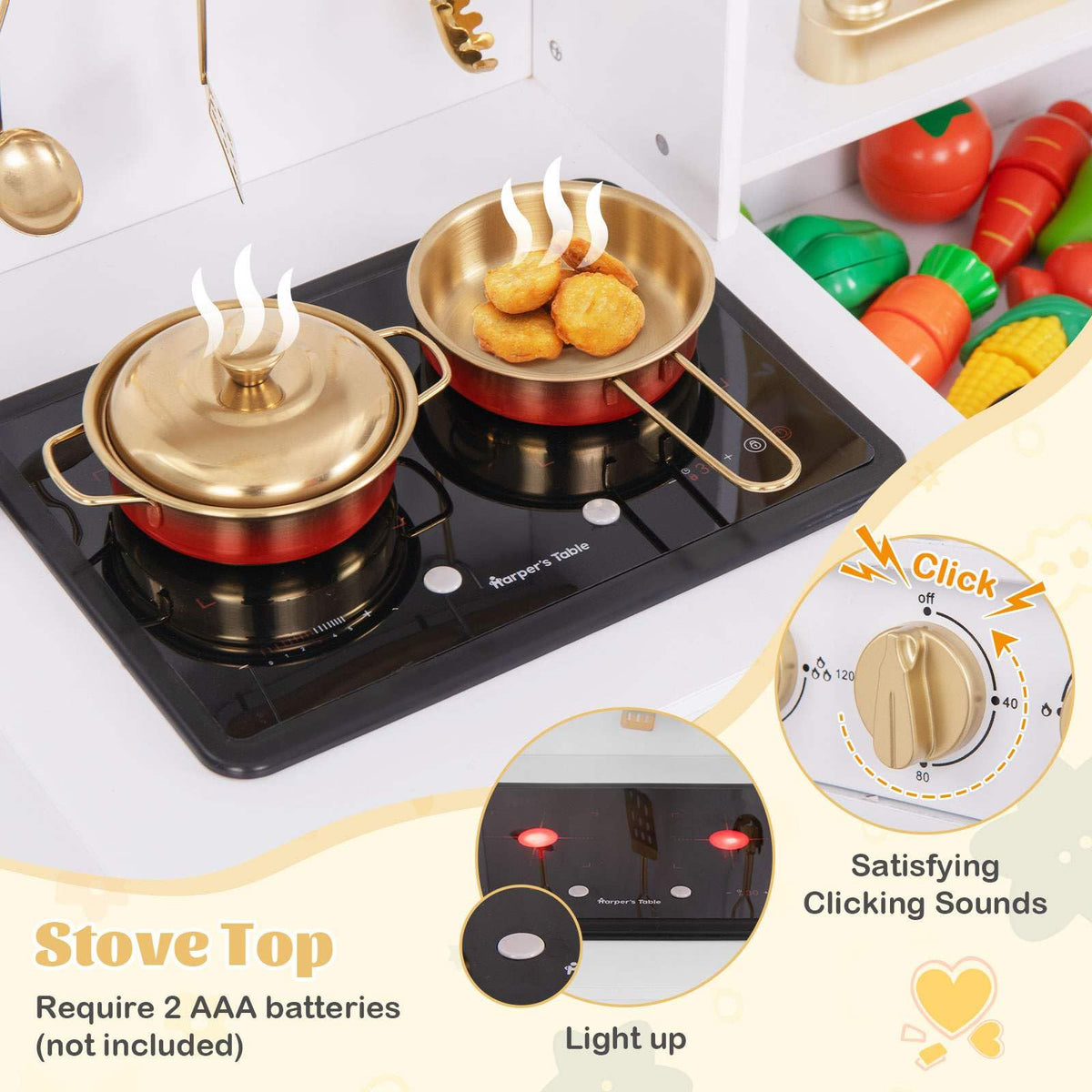 Pretend Play Kitchen for Kids with Coffee Maker Sink Faucet