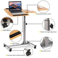 Mobile Laptop Desk, Angle & Height Adjustable Wooden Over Bed Table, Rolling Mobile Stand Desk w/ Lockable Casters