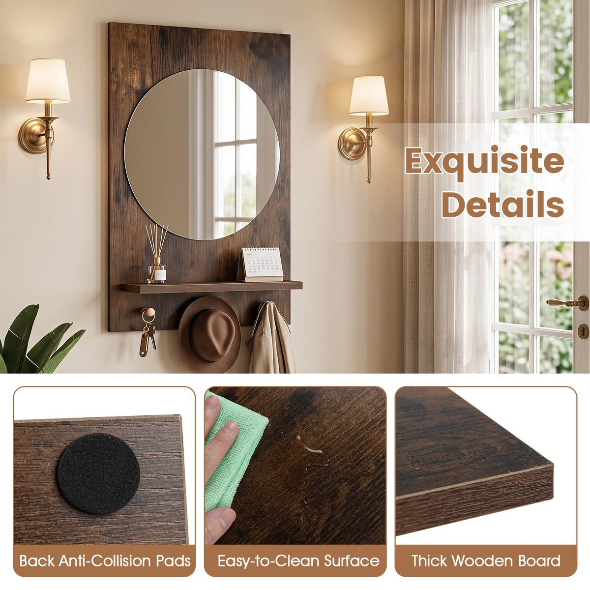 Giantex Bathroom Mirror w/Storage Shelf & Hanging Hooks
