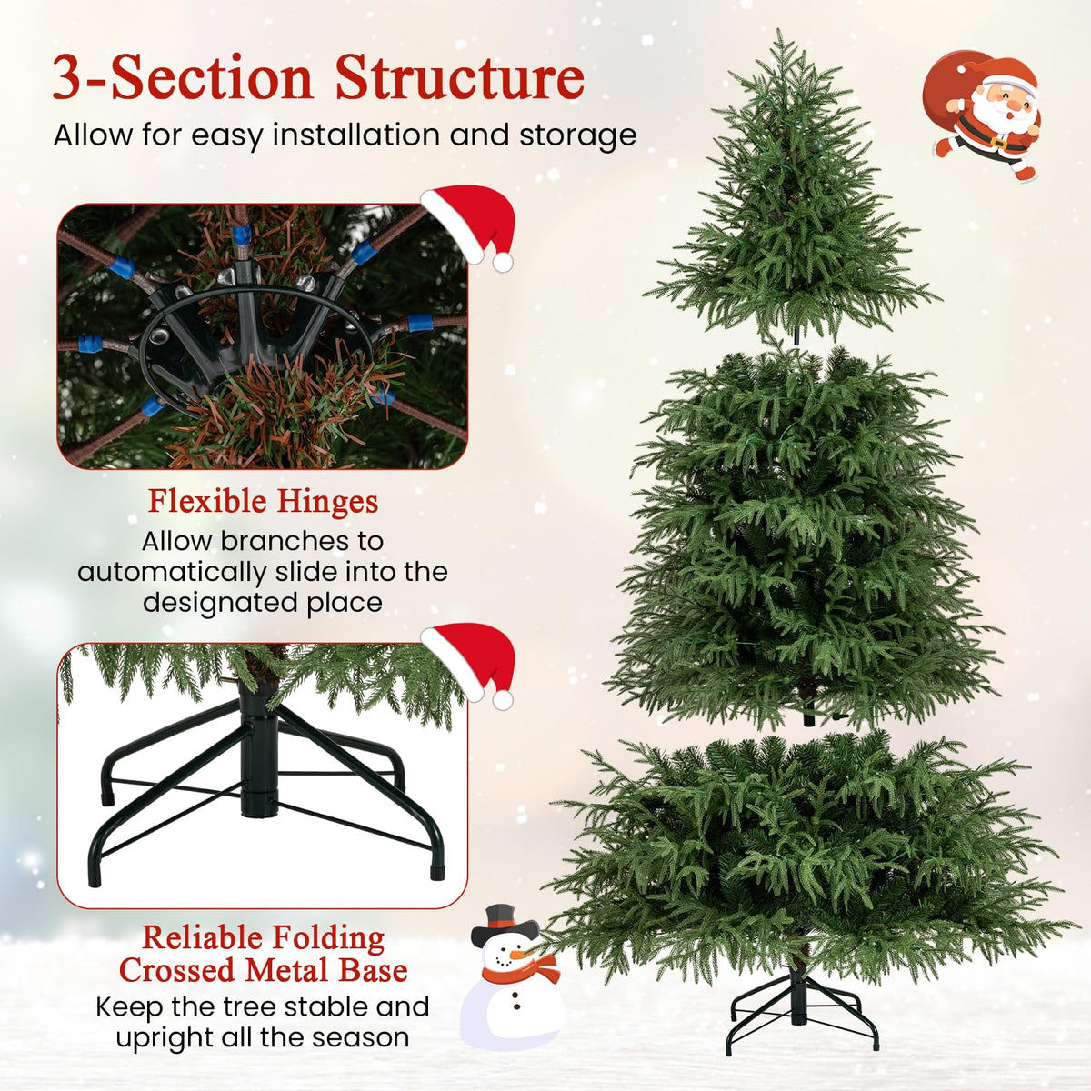 Pre-Lit Artificial Christmas Tree with 1083 Soft TPE and PVC Mixed Branch Tips