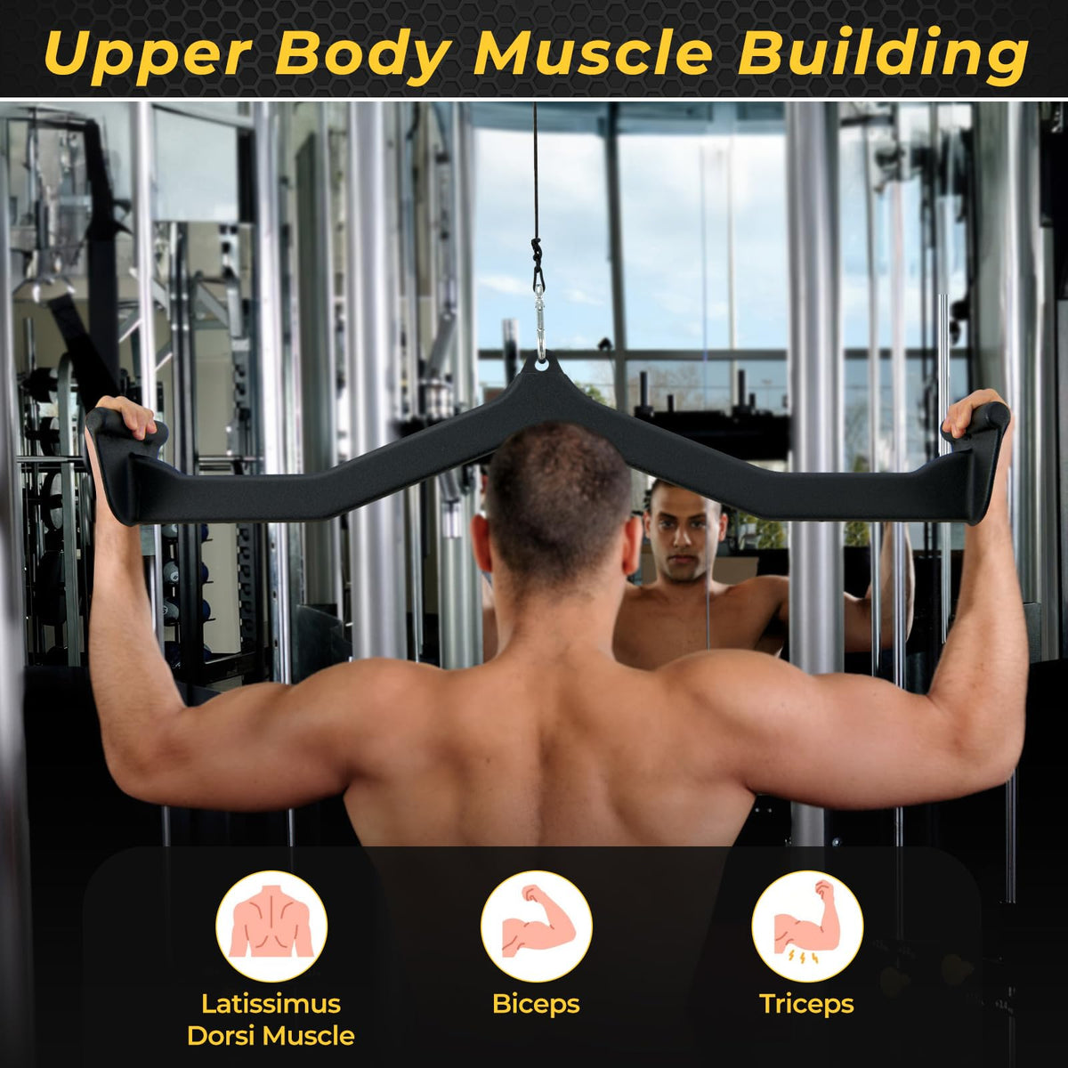 Pulley Cable Attachments for Back Bicep Tricep Strength Training at Home