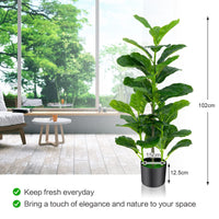 Giantex 100CM Artificial Fiddle Leaf Fig Tree, 2-Pack Faux Tree with 32 Leaves, Built-in Cement, Moss