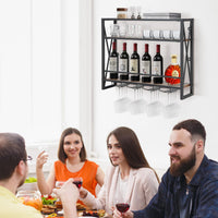 Industrial Wall Mounted Wine Rack, 3 Tiers Metal Hanging Wine Shelf