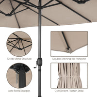 15FT Double-Sided Patio Umbrella, Ultra-Large Twin Garden Umbrella w/ 12-Rib Structure & Hand-Crank System