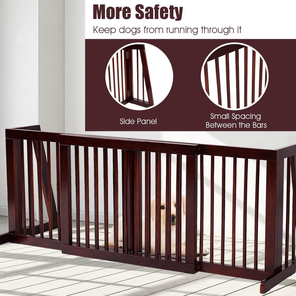 3 Panel Folding Wood Pet Slide Gate with Adjustable Length for Dogs
