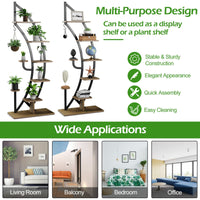 6-Tier Tall Metal Plant Stand Rack, Curved Half Moon Shape Ladder Planter Shelf W/ Top Hook