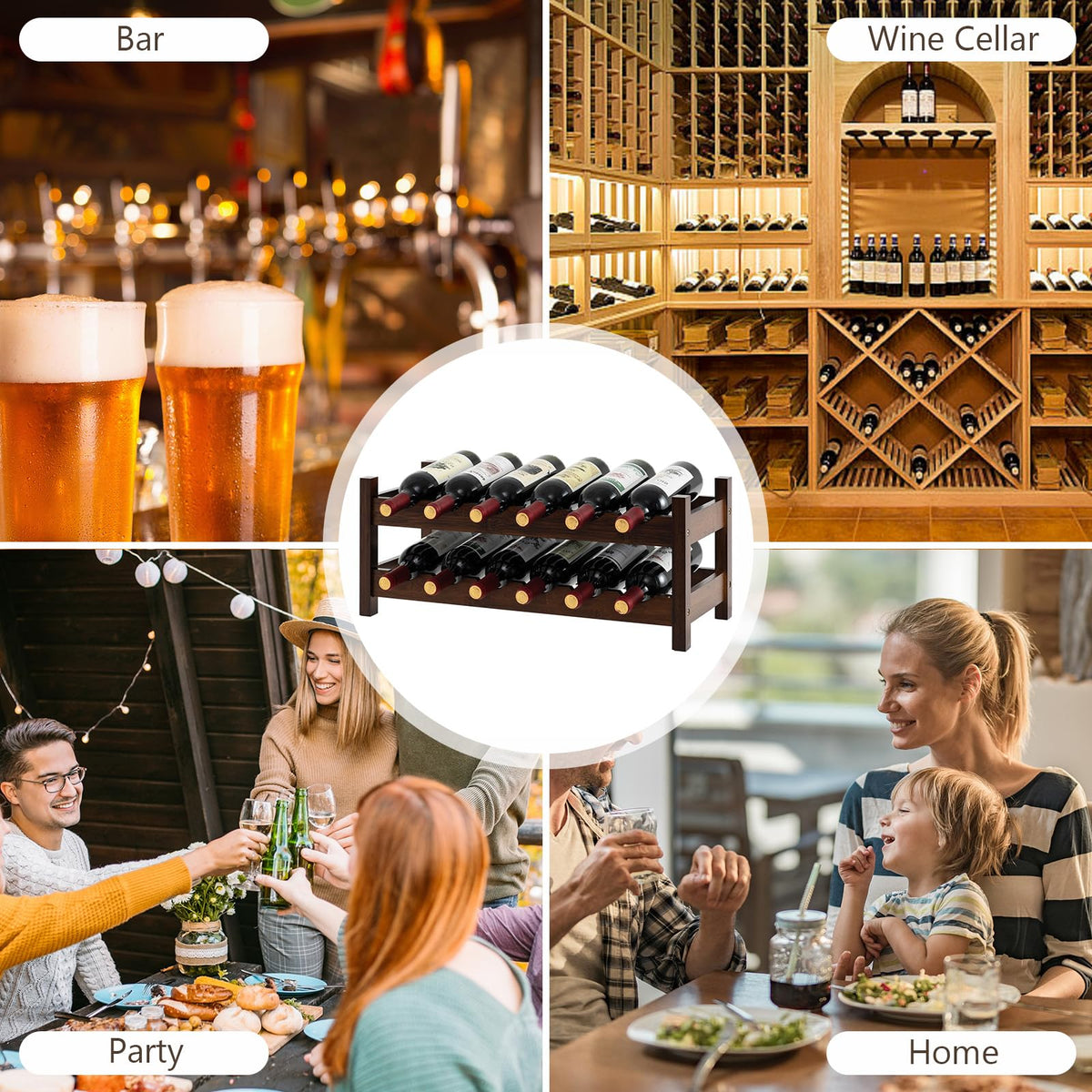 12 Bottle 2-Tier Wine Storage Organizer with Bamboo Holder for Countertop Wine Cellar