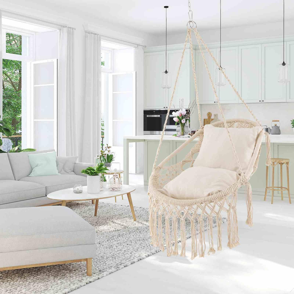 Hanging Hammock Chair with Soft Seat Cushions for Patio/Bedroom