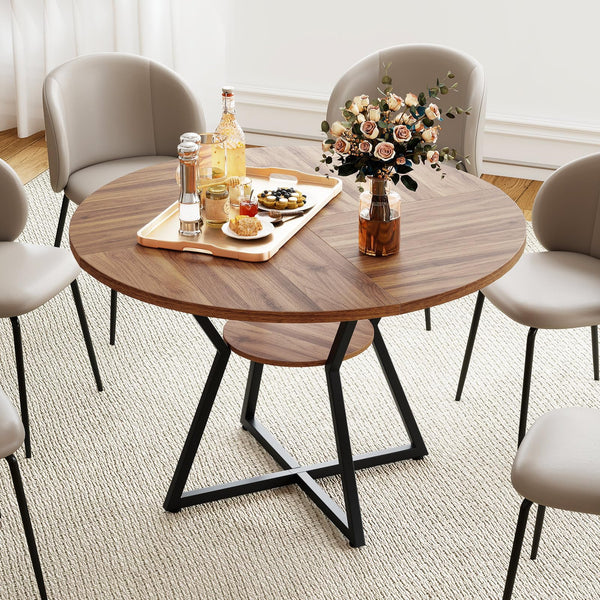 Giantex 120CM Round Dining Table for 4, Farmhouse Kitchen Table Mid-Century