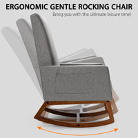 Giantex Modern Rocking Chair, Upholstered Fabric Armchair with Rubber Wood Base, Linen Padded Seat