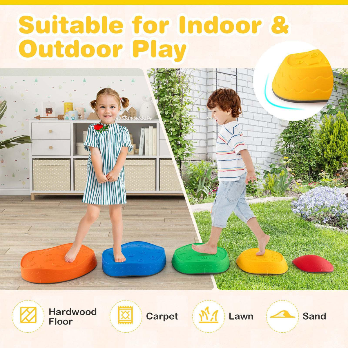 5 Pieces Stackable Toddler River Stone Set with Non-Slip Edge