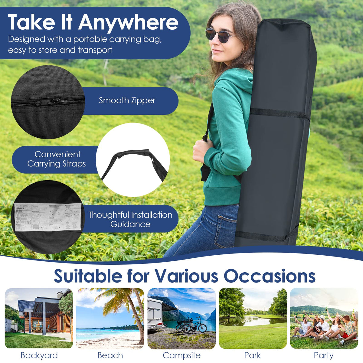 3m x 3m Height-Adjustable & Tiltable Pop-up Canopy with Carry Bag