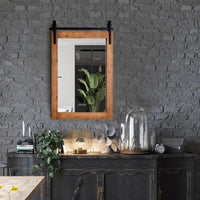 Giantex Farmhouse Wall Mirror, Rustic Wall Mounted Mirror w/Solid Wood Frame & Metal Bracket