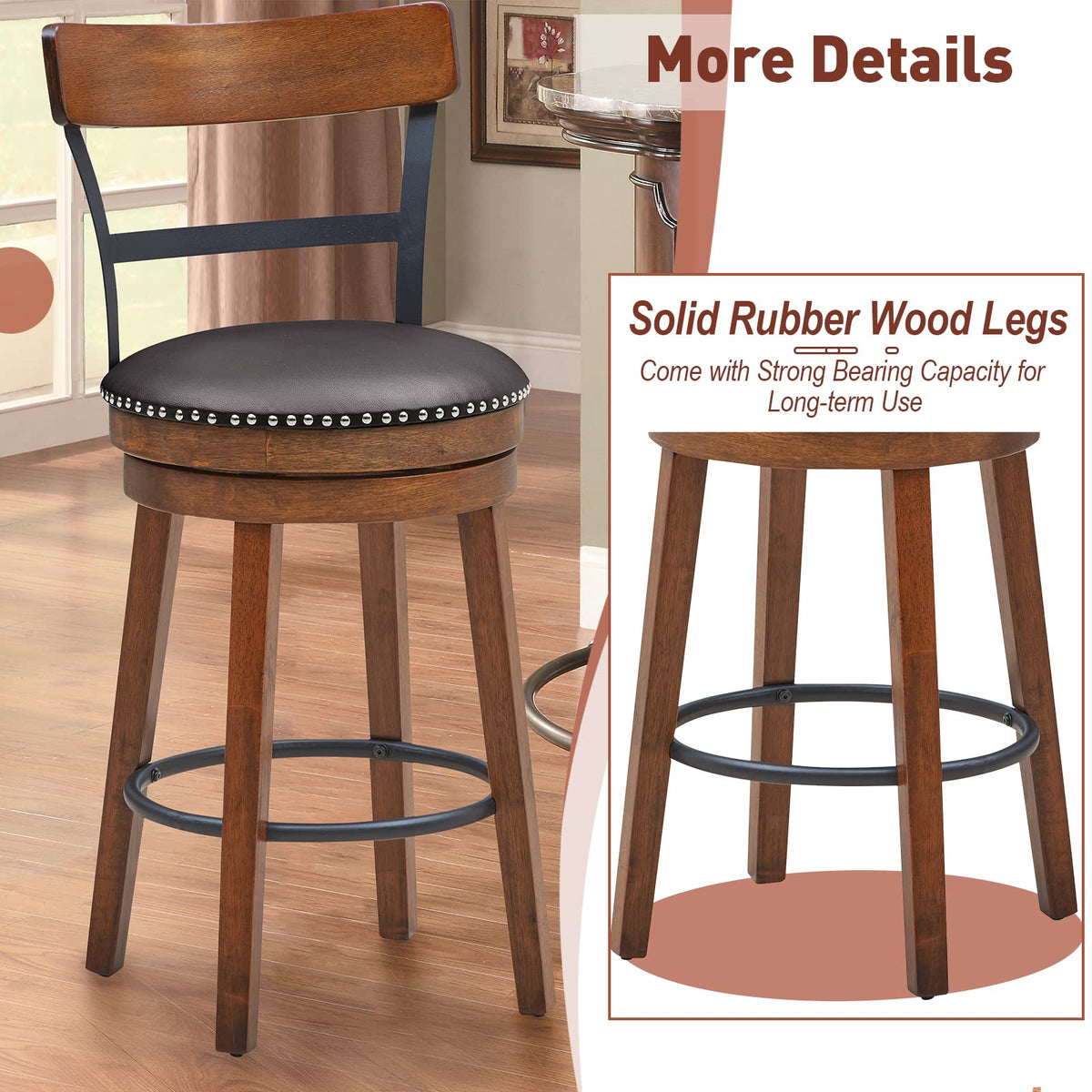 Giantex Set of 2 Swivel Bar Stools, Upholstered Breakfast Stools with Soft Padded Seat Cushions and Footrests