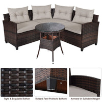 4-Piece Patio Furniture Set, Outdoor Rattan Wicker Sofa & Tempered Glass Coffee Table Set