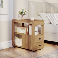 Narrow End Table, Modern 2-Drawer Sofa Side Table with Open Shelves