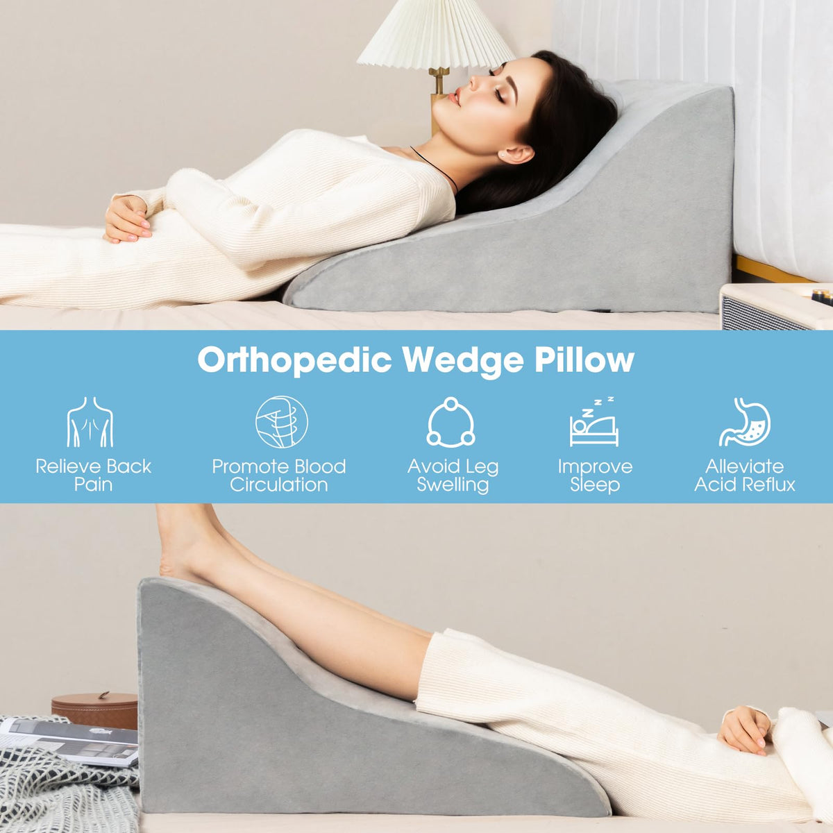 Giantex Wedge Pillow for Sleeping, 32cm Body Elevation Pillow with Unique Curved Design & Machine-washable Cover