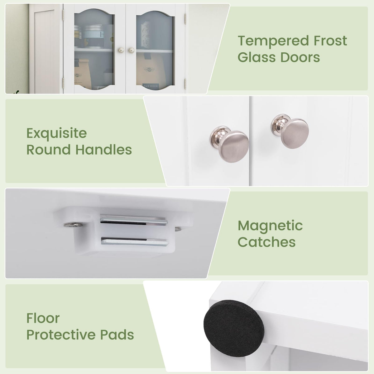 149cm Tall Bathroom Storage Cabinet with Frost Glass Doors and Shelves