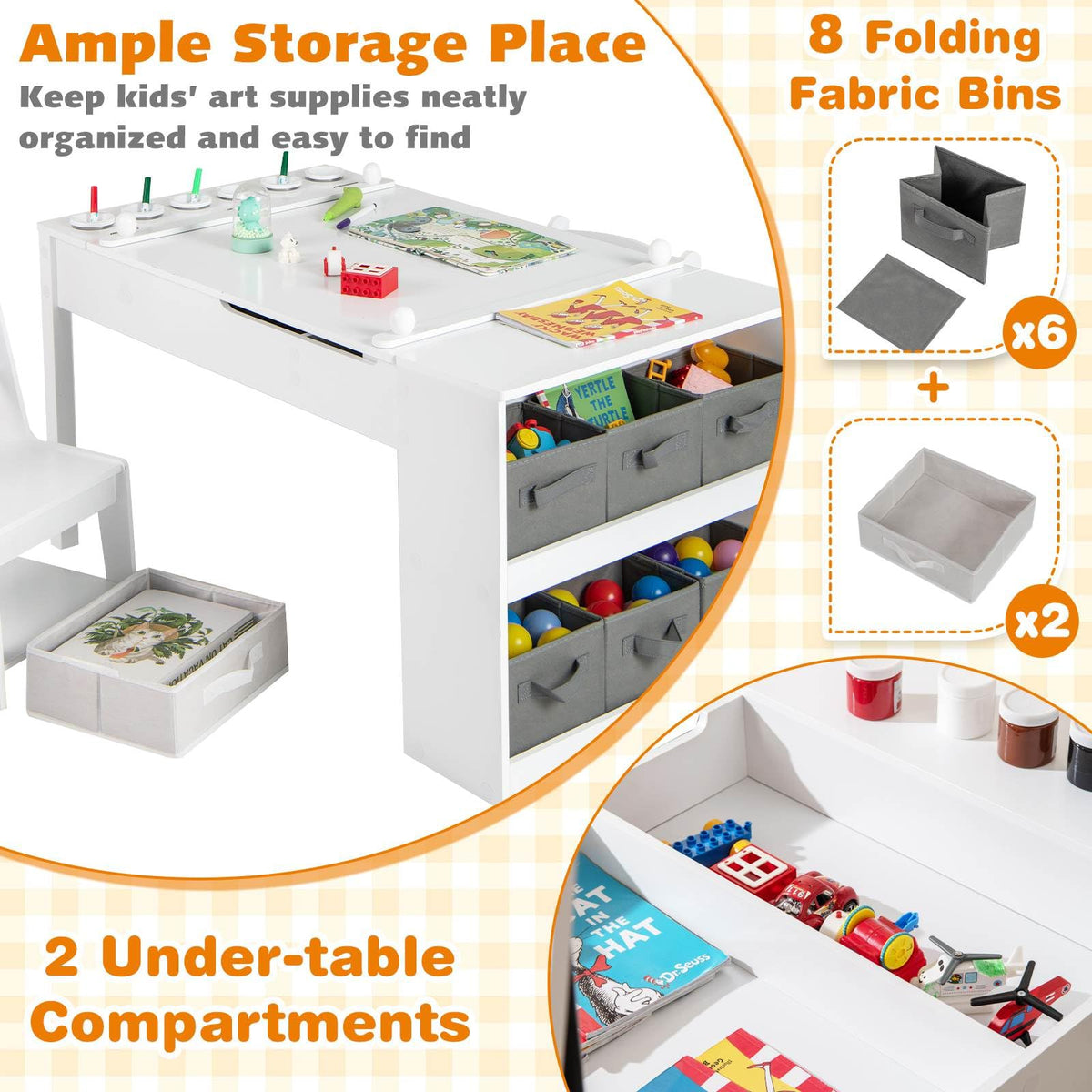 Multi-functional Kids Art Easel Table & Chair Set, Toddler Craft Drawing Writing Desk