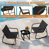 3 Piece Rocking Bistro Set Patio Furniture Set with 2 Rocking Chairs and Coffee Table