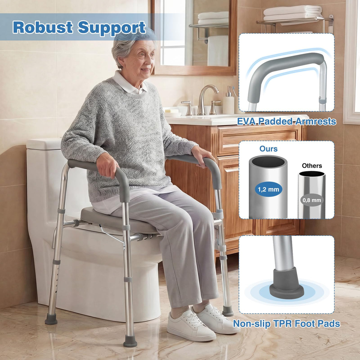 Raised Toilet Seat with Handles, Height & Width Adjustable Elevated Toilet Seat Riser