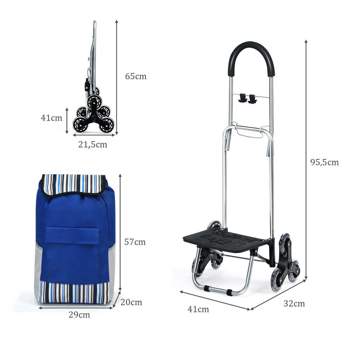 Giantex Folding Shopping Trolley Dolly, Rolling Utility Bag Cart w/ 2 Wheels, Solid Aluminum Frame, Blue & Black