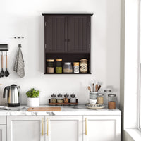 Giantex Bathroom Wall Cabinet, Wall Mounted Wooden Kitchen Cupboard Storage Cabinet, w/2 Doors & 2-Tier Adjustable Shelves