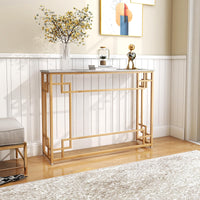 Giantex Modern Console Table, Narrow Entryway Table with Geometric Golden Frame & White Faux Marble Tabletop