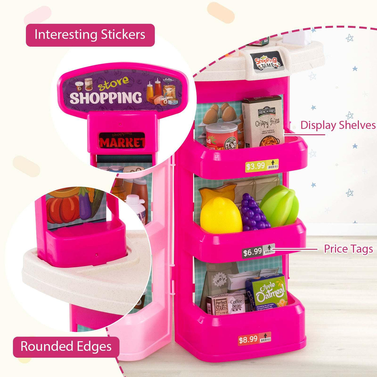 76PCS Supermarket Playset, Kids Pretend Play Grocery Store Set with Shopping Cart