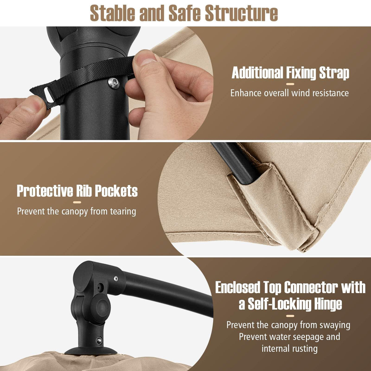 3M Offset Hanging Umbrella with Base Patio Cantilever Umbrella