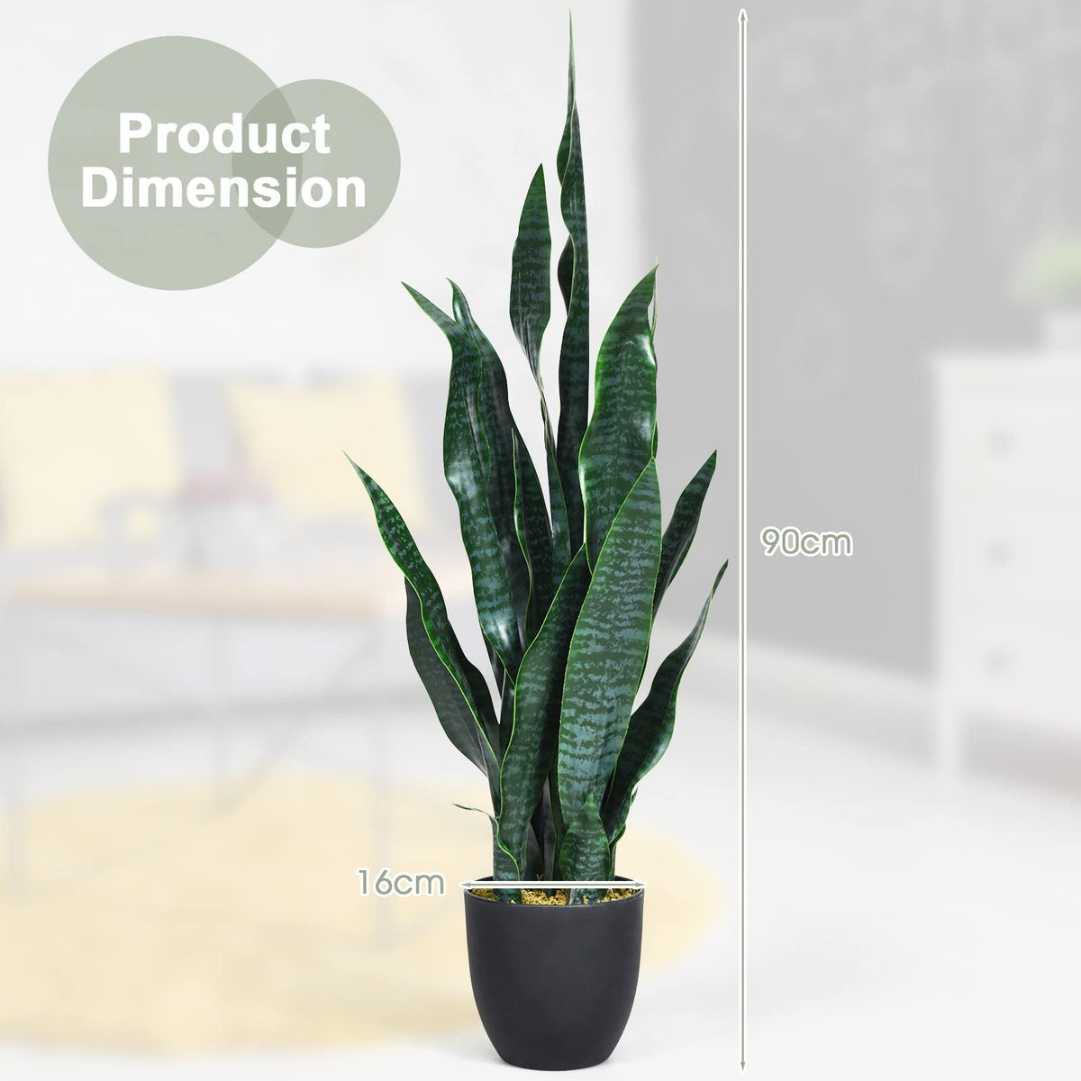 Giantex 90cm Artificial Snake Plant Faux Sansevieria with Durable Leaves and Stable Pot