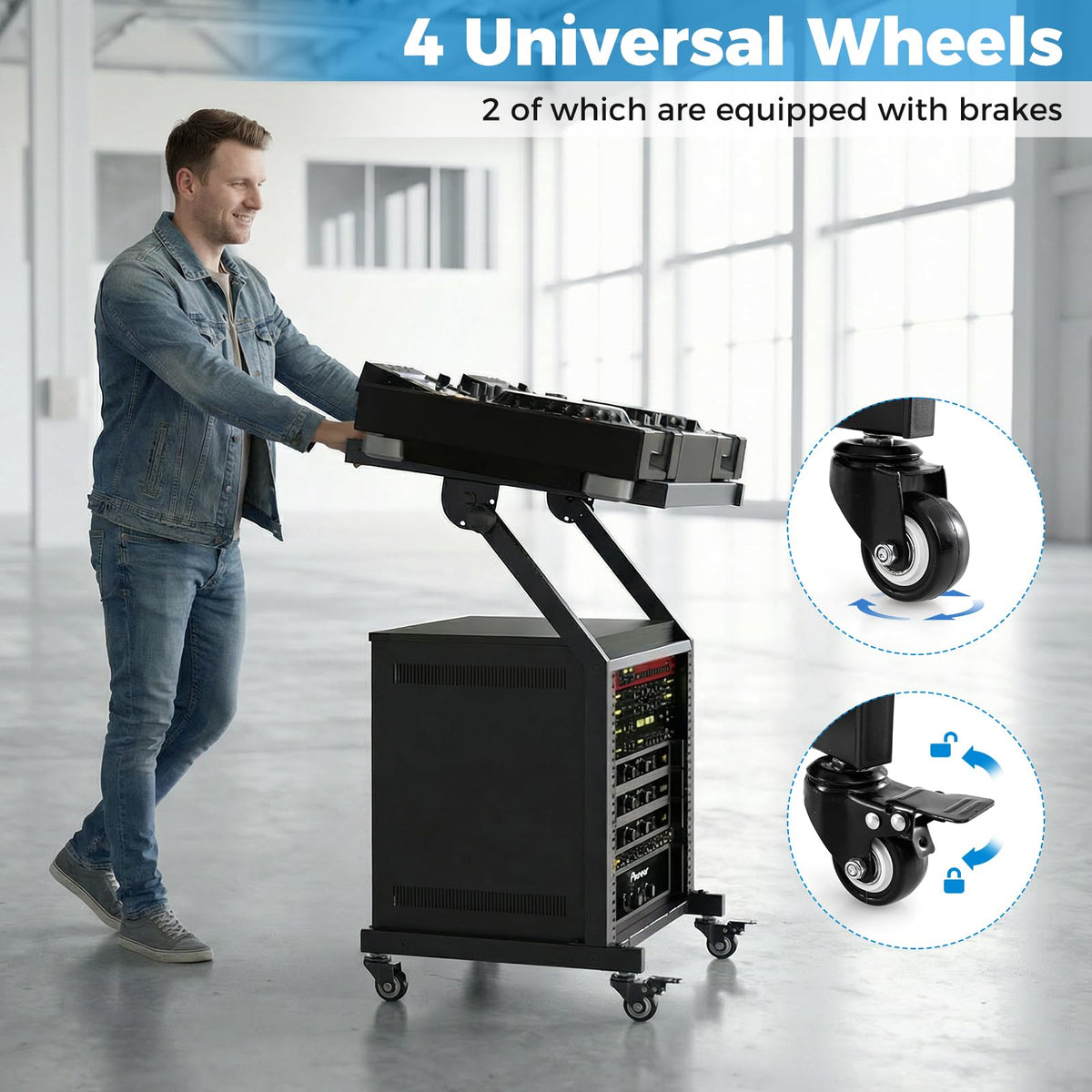 2 Layer Professional Audio Rack Mount with Lockable Wheels