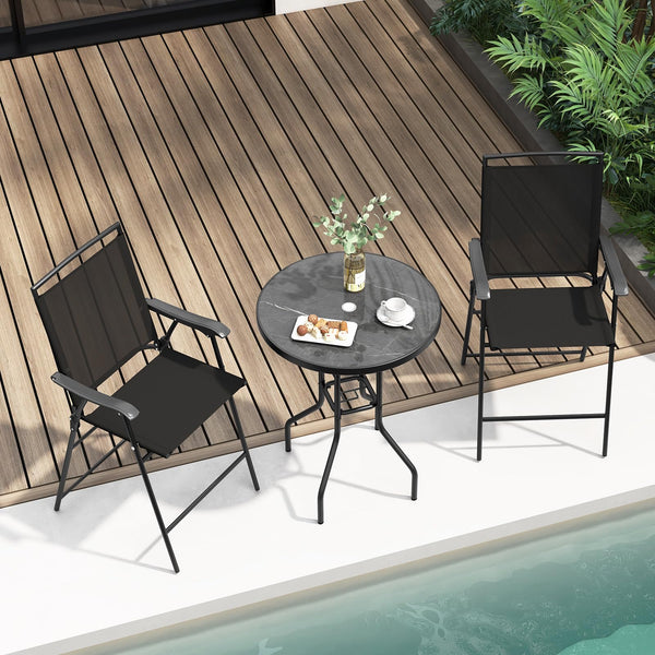 3 PCS Outdoor Bar Stool Set, Bistro Furniture with DPC Tabletop