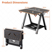 2-in-1 Folding Work Table & Sawhorse, 454 kg Max Load Workbench w/ 2 Quick Clamps & 4 Clamp Dogs