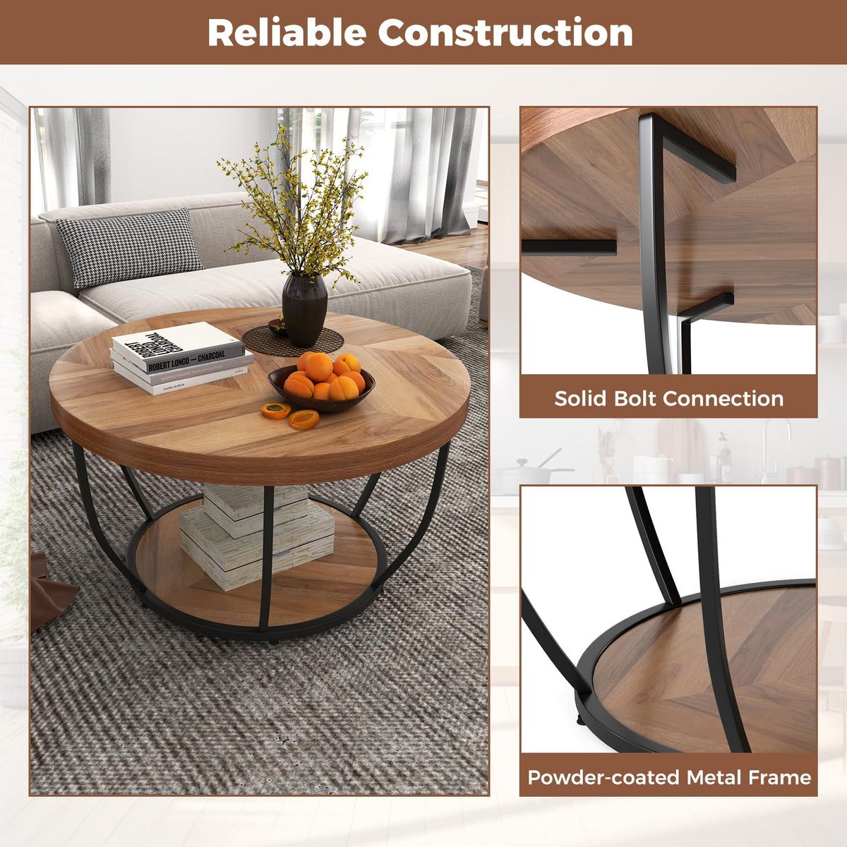 2-Tier Round Coffee Table w/Storage