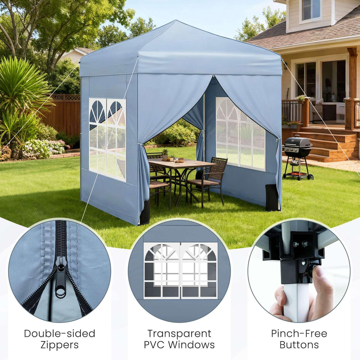 2 x 2 M Pop up Canopy Tent, Outdoor Patio Commercial Sunshade Shelter w/ 4 Sidewalls
