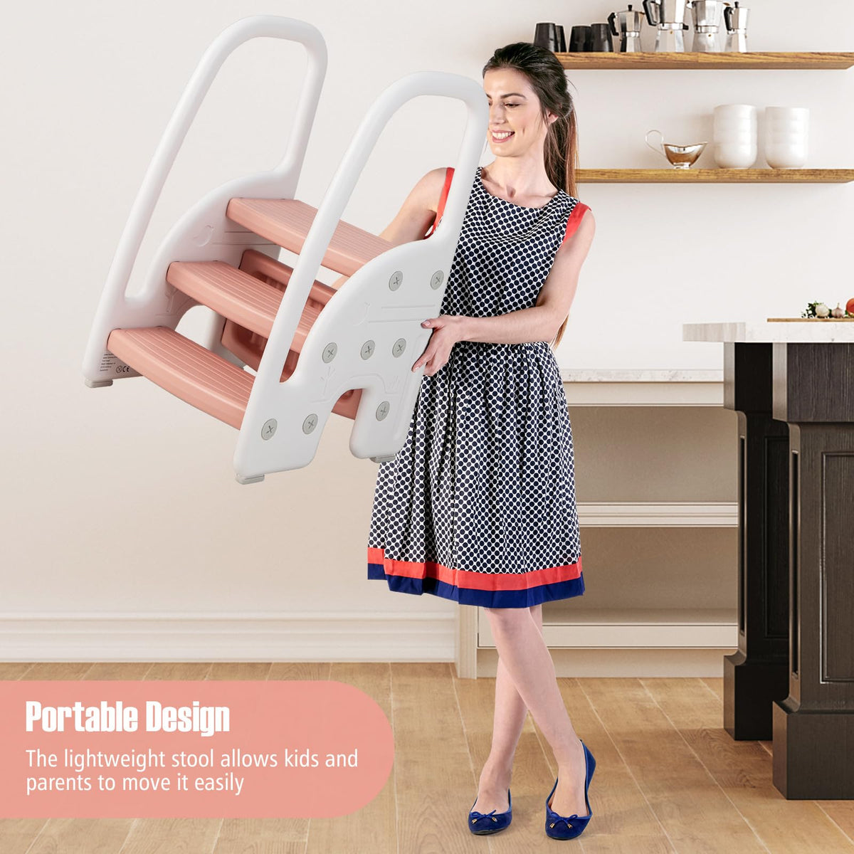 Three-Step Stool with Safety Handles and Non-slip Pedals for Toddlers