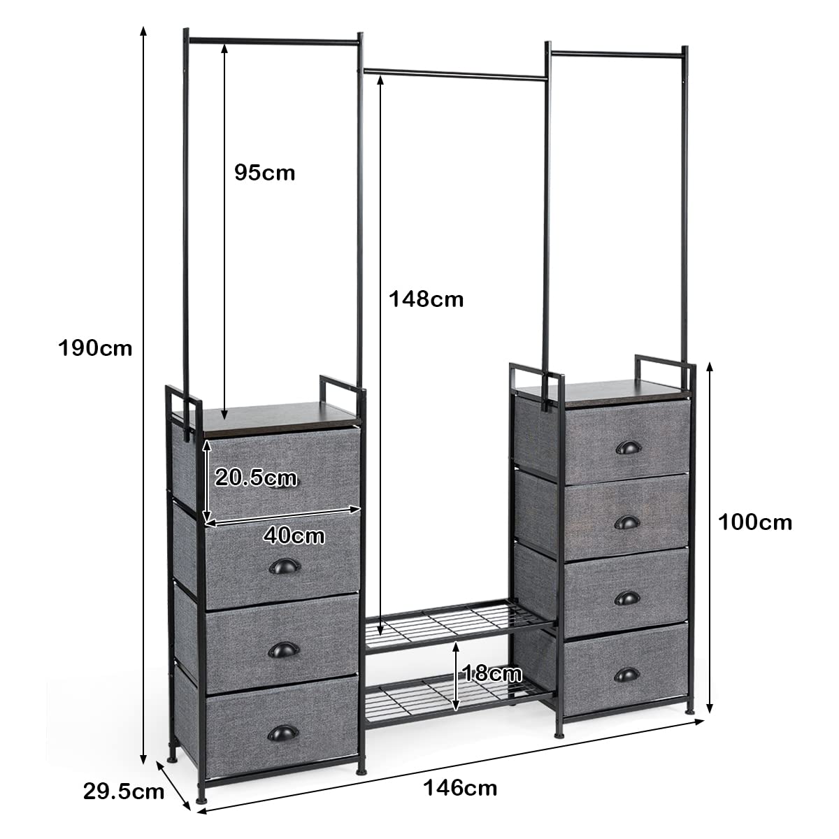 Giantex Dresser Clothing Rack, 3 in 1 Portable Closet Organizers and Storage with Metal Clothes Rails, Open Dresser Wardrobe