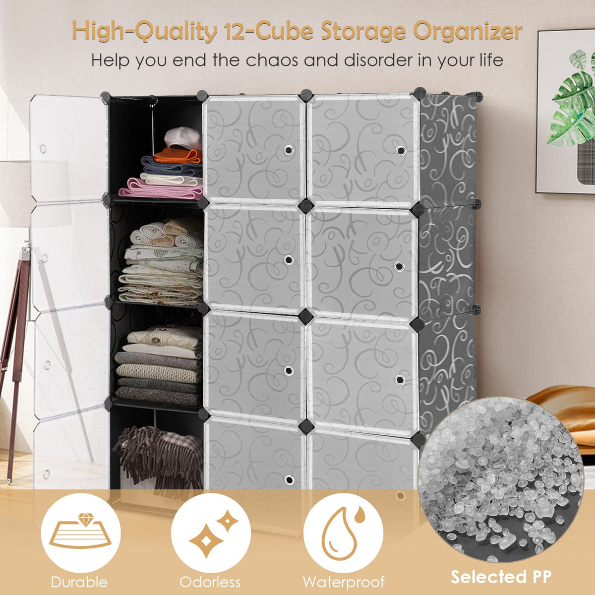 12-Cube Modular Storage Cabinet, DIY Plastic Shoebox