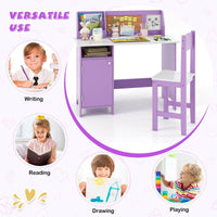 Wooden Kids Study Table and Chair Set with Hutch Bookshelf and Cabinet