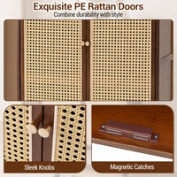 Bamboo Shoe Cabinet with Woven Rattan Doors for Entryway