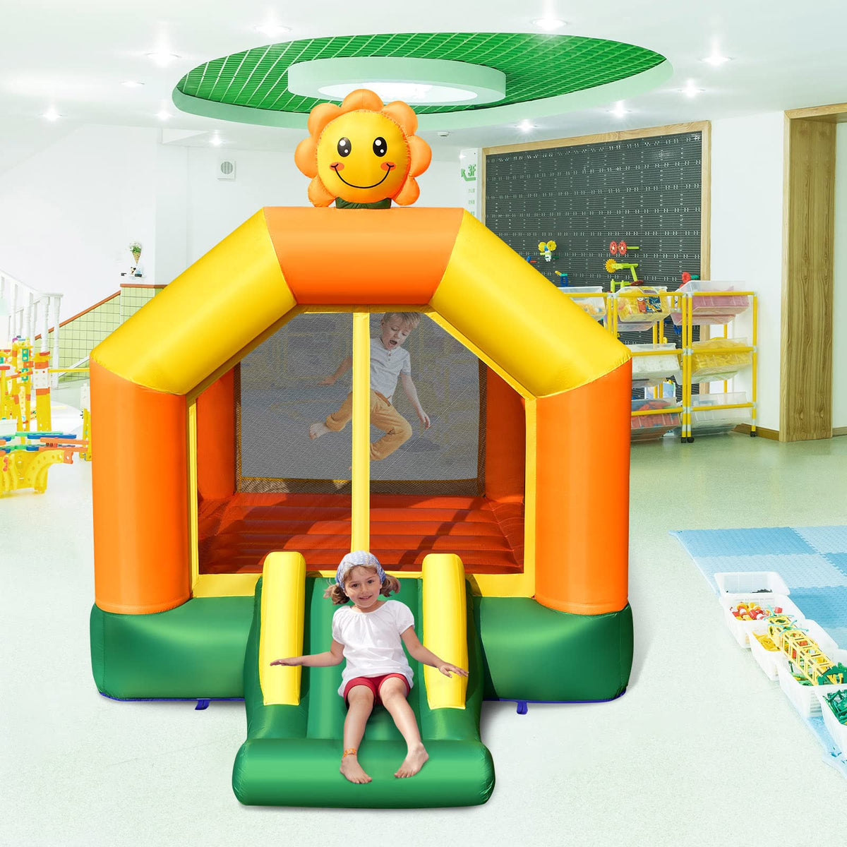 Inflatable Bounce House, Sunflower Theme Jumping Slide Bouncer w/Jumping Area