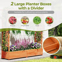 Raised Garden Bed with 2-Sided Trellis & Hanging Roof, Fir Wood Planter Box