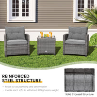 3 Pieces Patio Rattan Sofa Set with Soft Seat for Poolside & Backyard