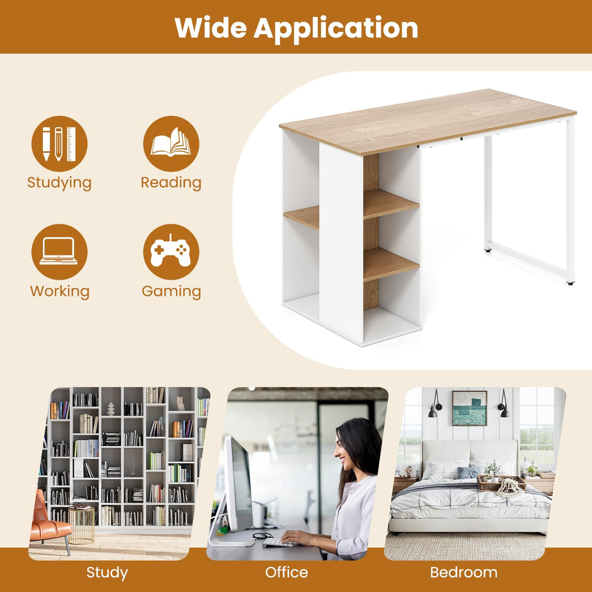 115cm Computer Desk, Modern Home Office Desk
