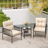 3 Pieces Patio Bistro Set, PE Rattan Furniture Set