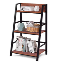 Giantex 3 Tier Bookshelf, Industrial Ladder Bookcase with Metal Frame