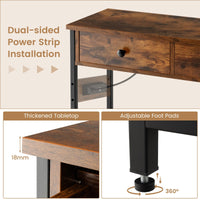 Giantex Entryway Table with Charging Station, Narrow Console Table with 2 Drawers & 2 Metal Mesh Shelves