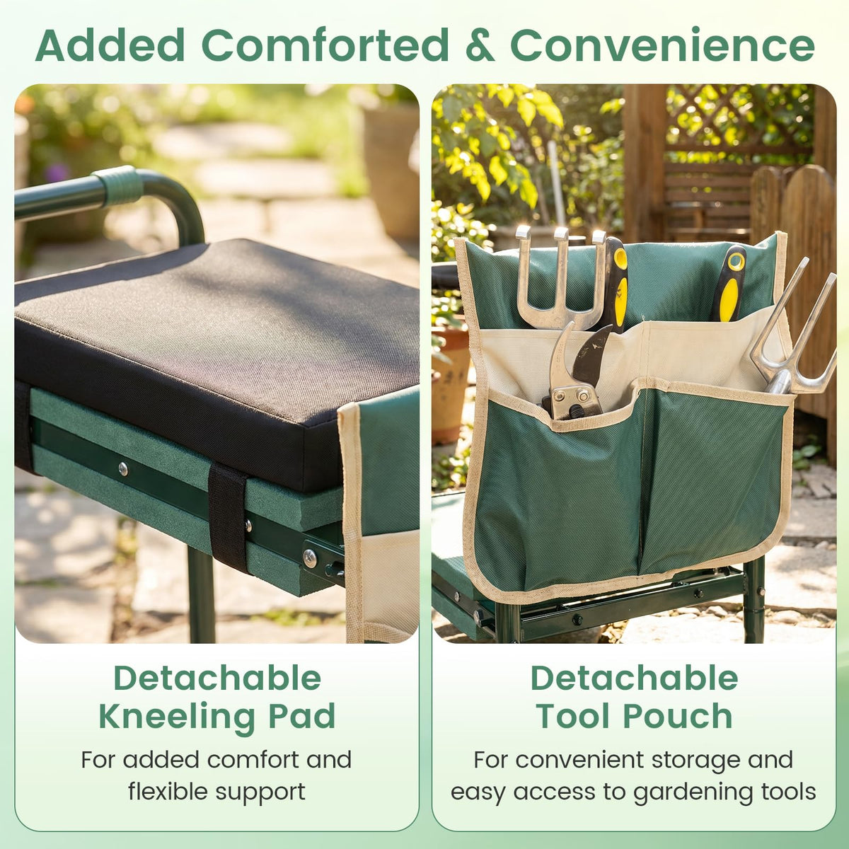 Foldable Garden Kneeler with Wide EVA Padding & Tool Pouch for Gardening