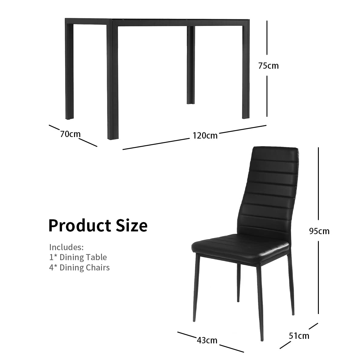 Giantex 5Pcs Dining Table Set w/ Tempered Glass Top & High Backrest Chair